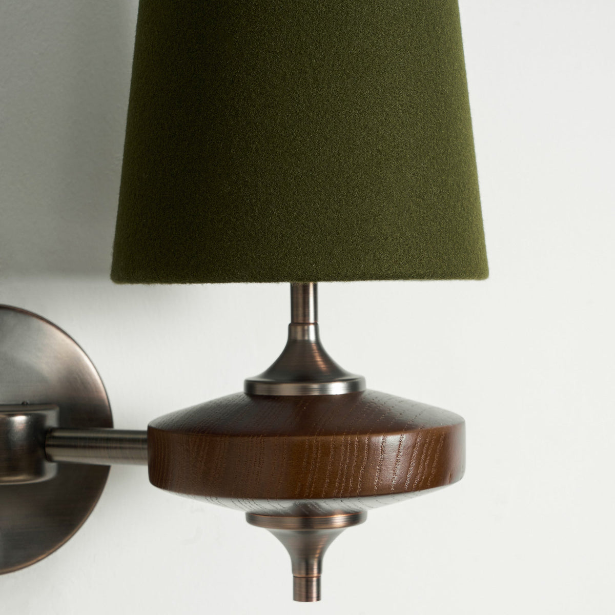 Walnut Double Wall Sconce with Fabric Shades