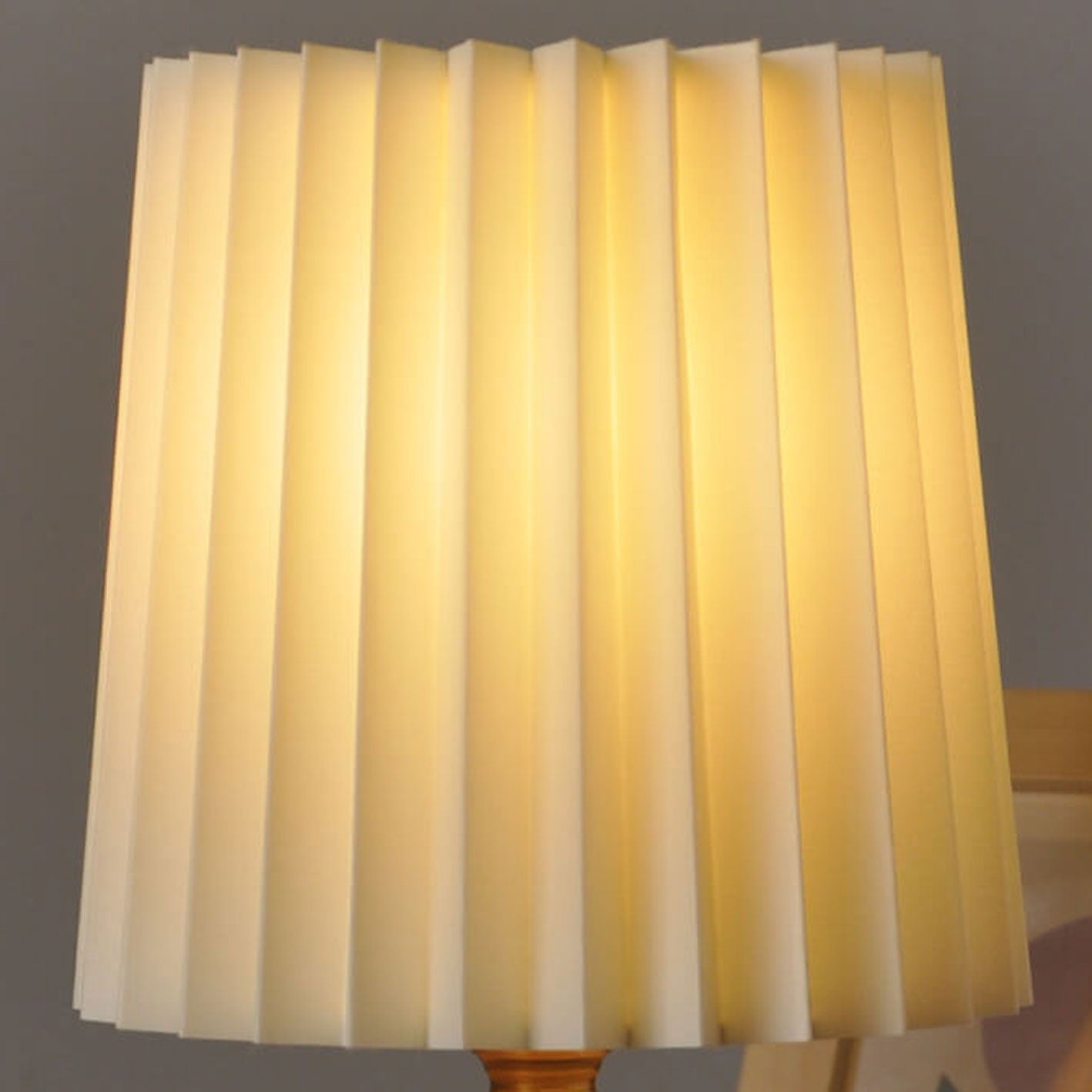 Walnut Table Lamp with Pleated Fabric Shade