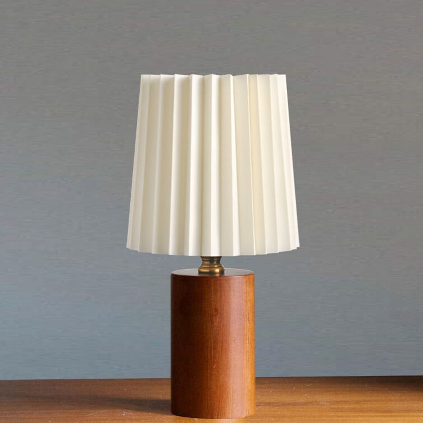 Walnut Table Lamp with Pleated Fabric Shade