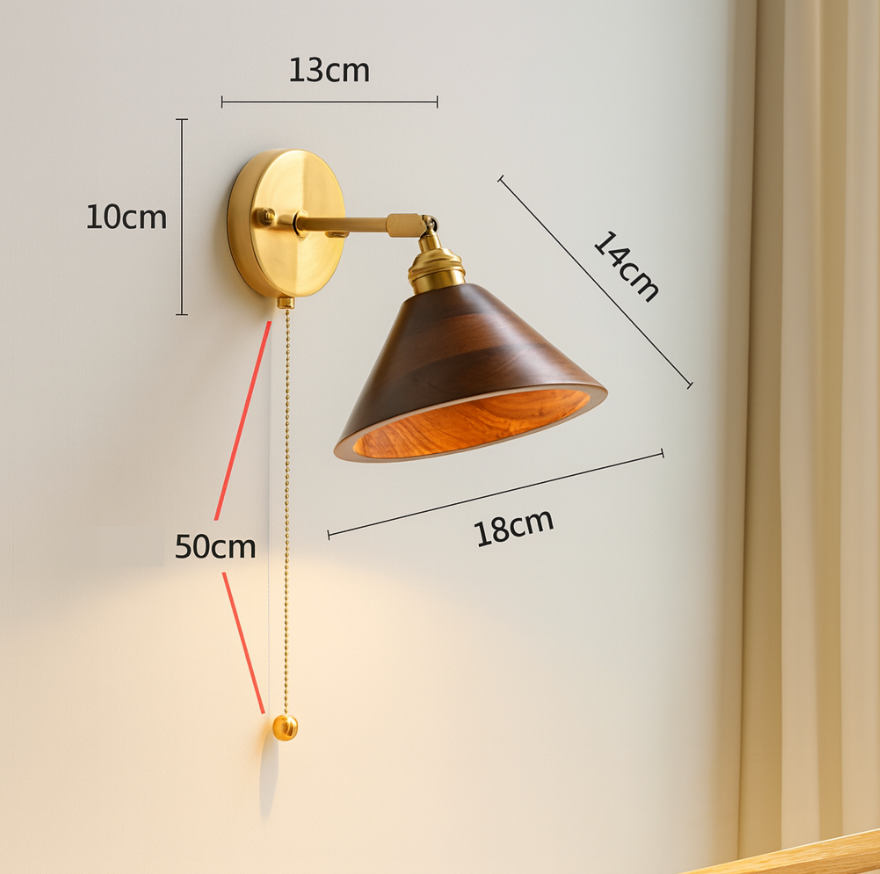 Walnut Wood Dome Sconce with Brass Arm
