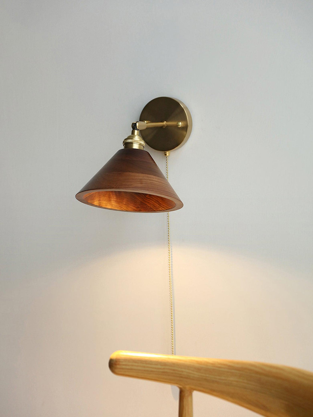 Walnut Wood Dome Sconce with Brass Arm