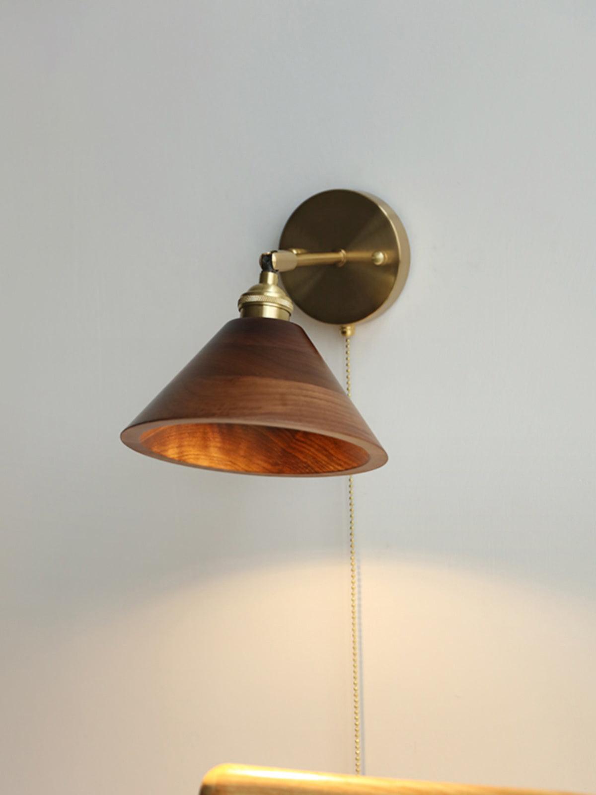 Walnut Wood Dome Sconce with Brass Arm