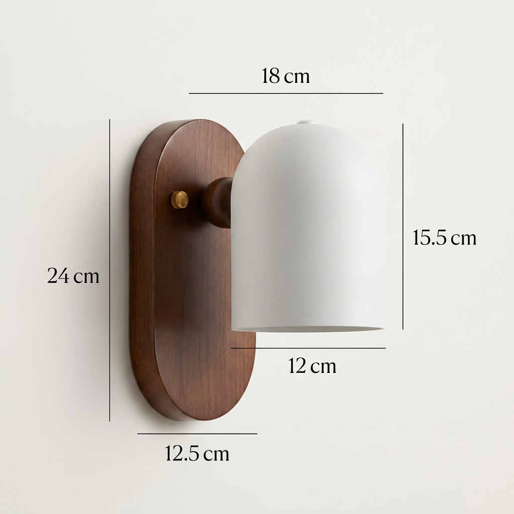 Walnut Wood Wall Sconce with White Dome Shade