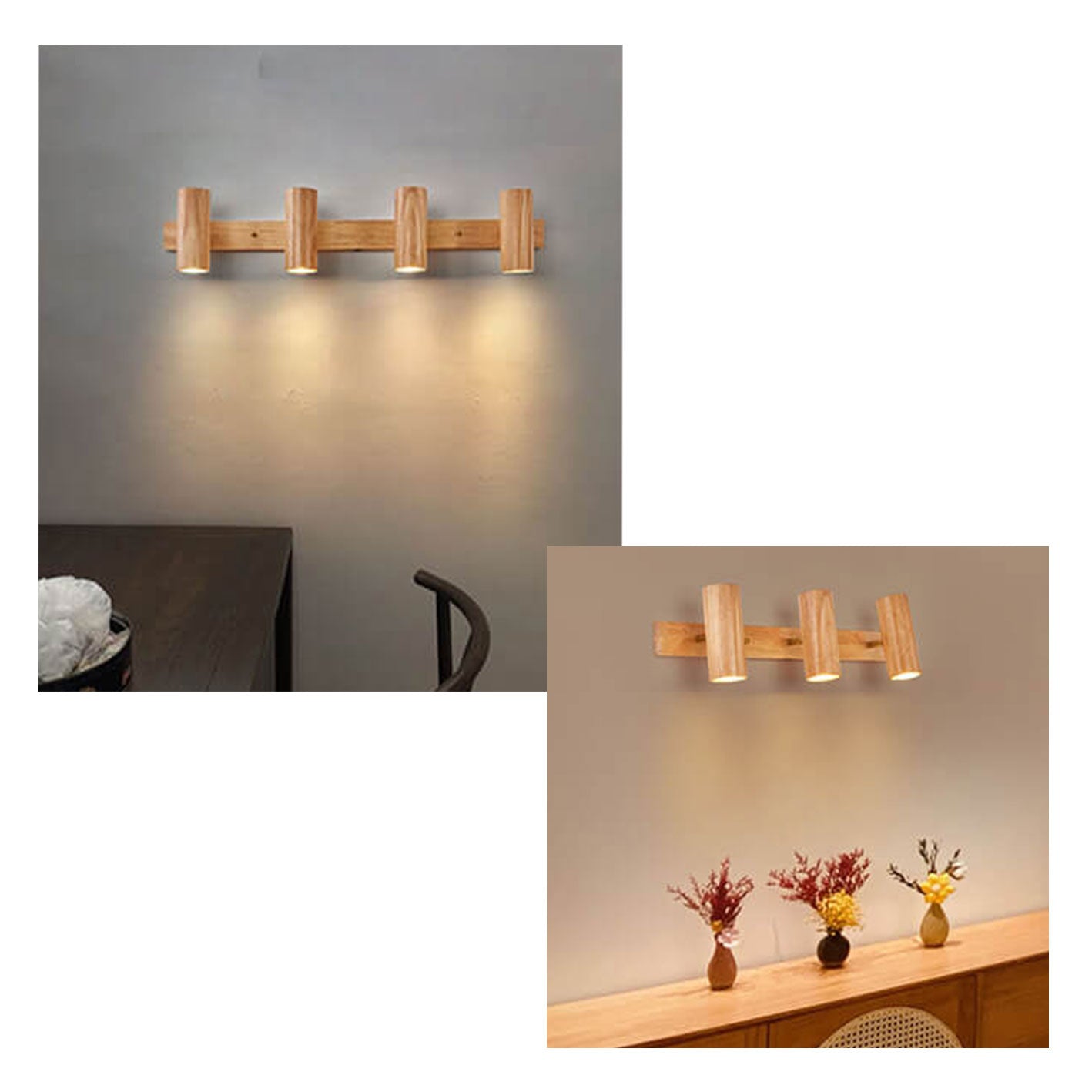Wood Cylinder LED Wall Light Multi Beam
