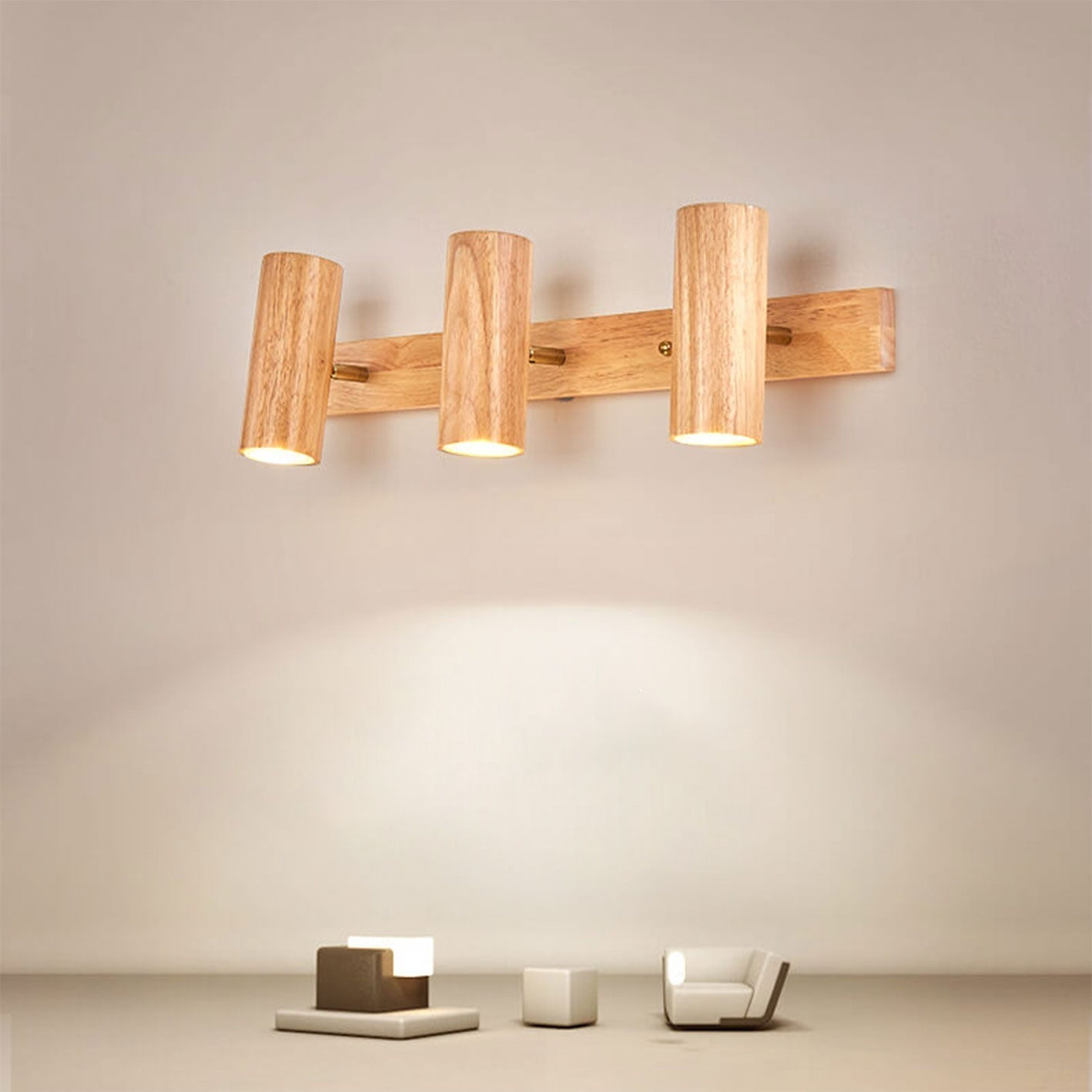 Wood Cylinder LED Wall Light Multi Beam