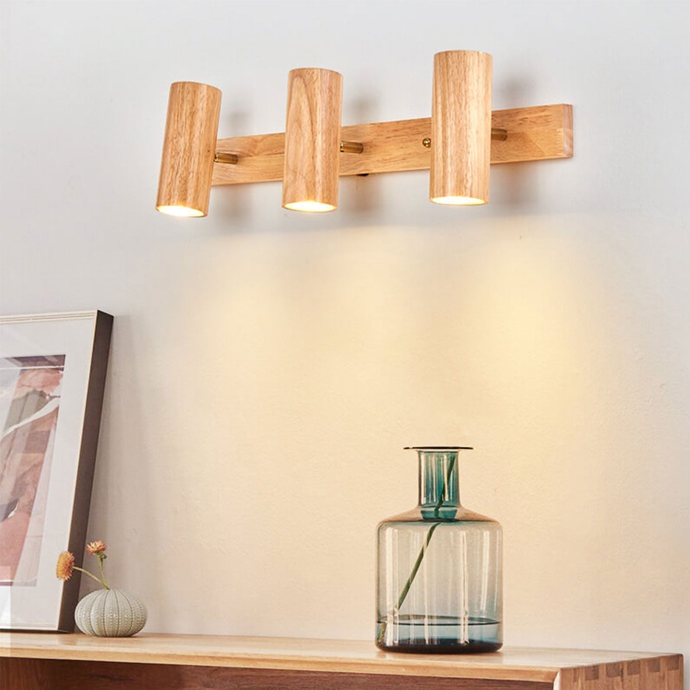 Wood Cylinder LED Wall Light Multi Beam