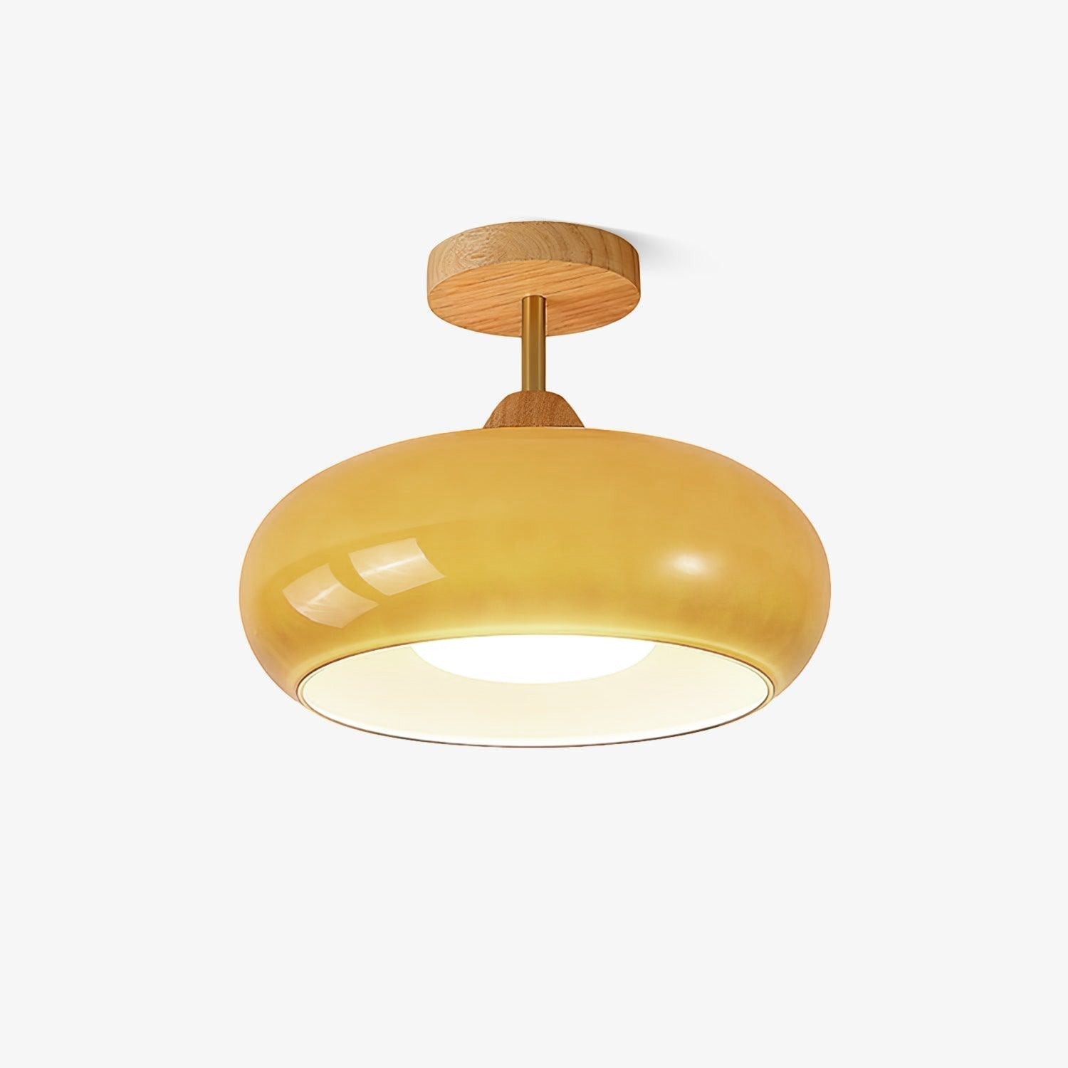 Wood Dome Glass Ceiling Light with Stem