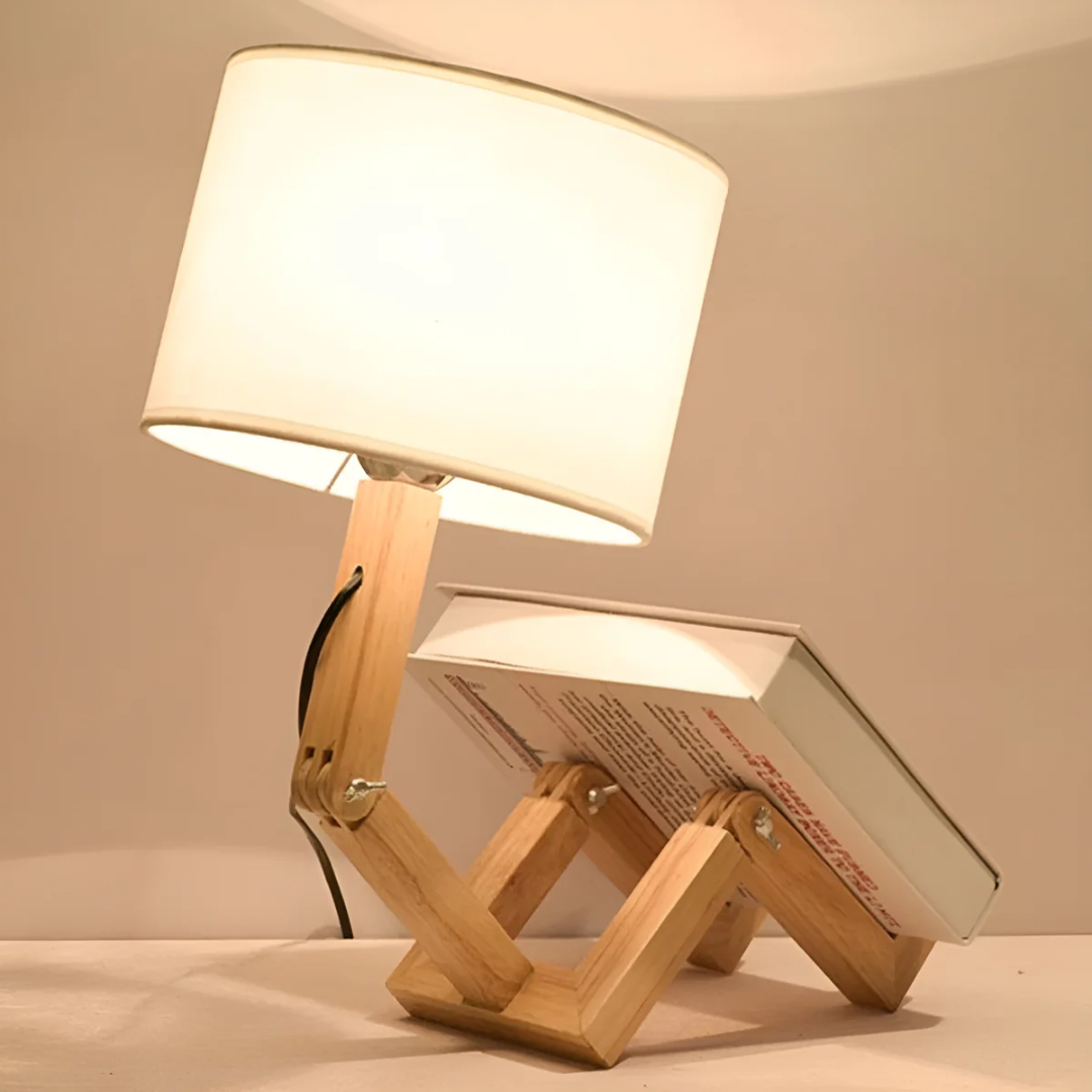 Wood Table Lamp with Adjustable Fabric Shade