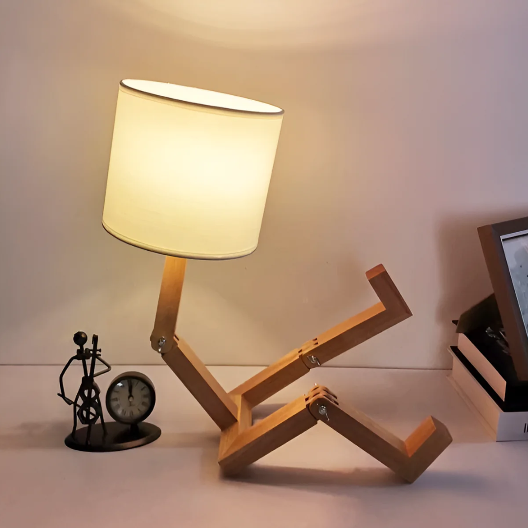 Wood Table Lamp with Adjustable Fabric Shade