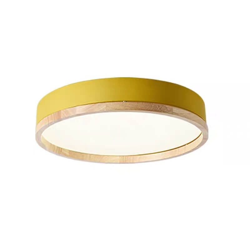 Wood Trim Round LED Flush Ceiling Light