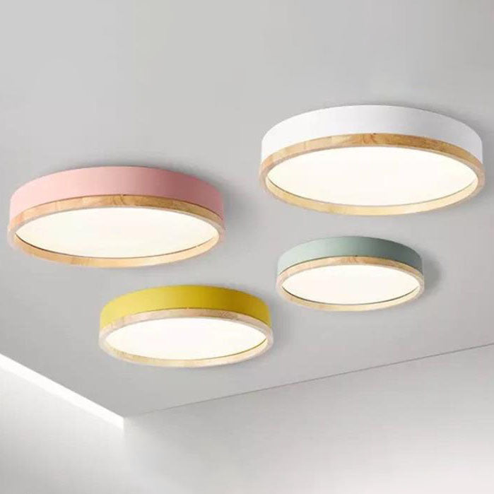 Wood Trim Round LED Flush Ceiling Light