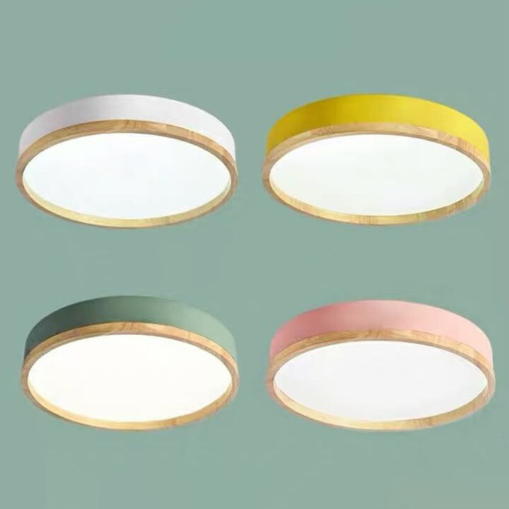 Wood Trim Round LED Flush Ceiling Light
