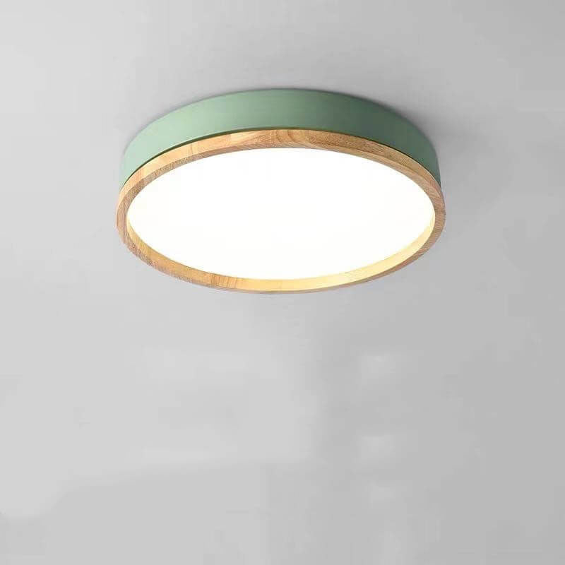 Wood Trim Round LED Flush Ceiling Light