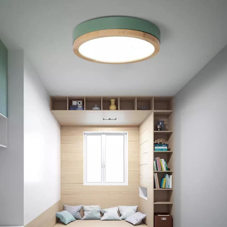 Wood Trim Round LED Flush Ceiling Light