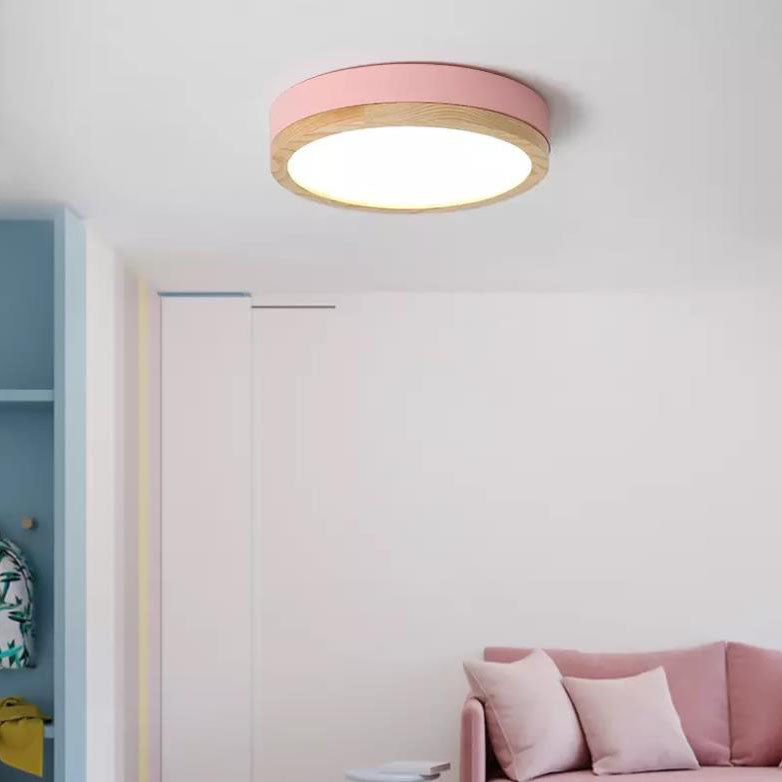 Wood Trim Round LED Flush Ceiling Light