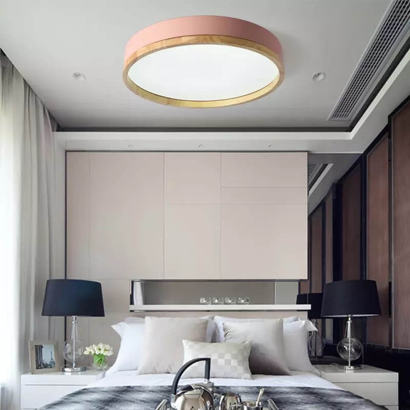 Wood Trim Round LED Flush Ceiling Light
