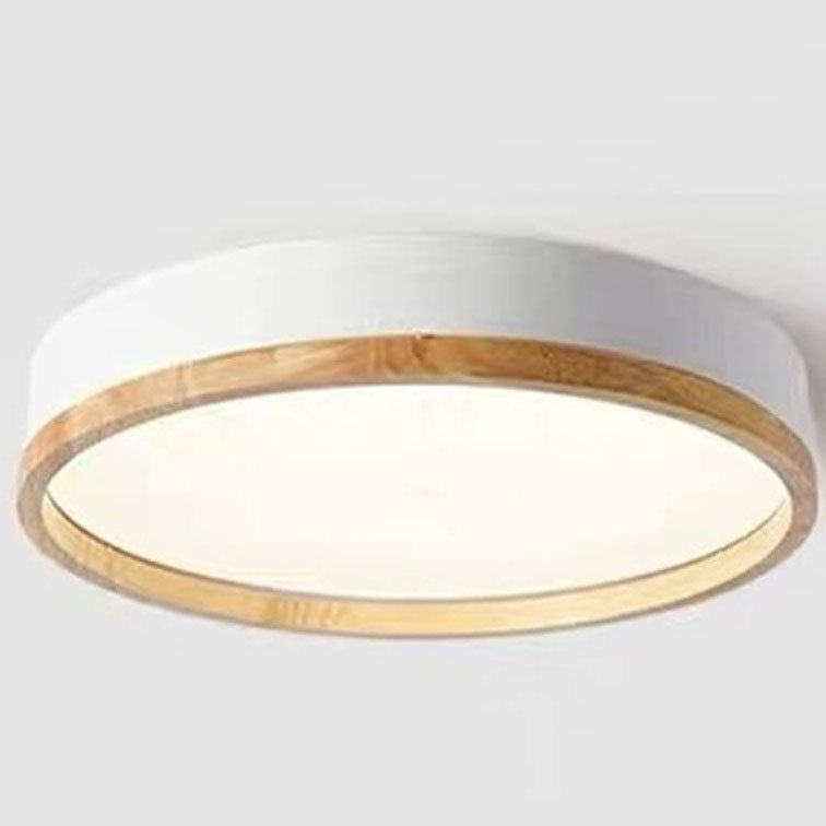 Wood Trim Round LED Flush Ceiling Light