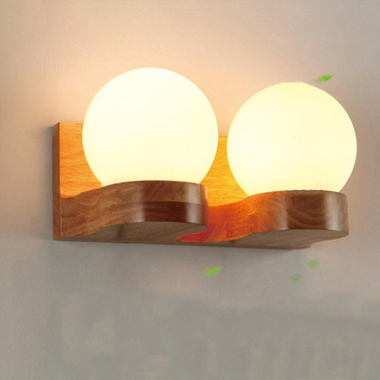 Wood and Glass Globe Wall Light 1 or 2 Light