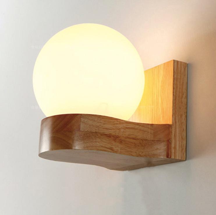 Wood and Glass Globe Wall Light 1 or 2 Light
