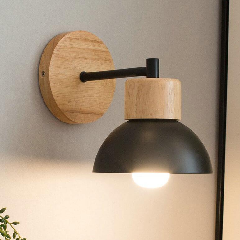 Wood and Iron Dome Wall Light Two Tone