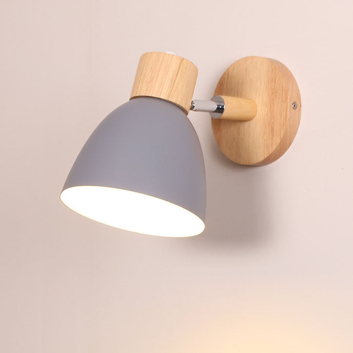 Wood and Metal Cone Wall Sconce with Switch