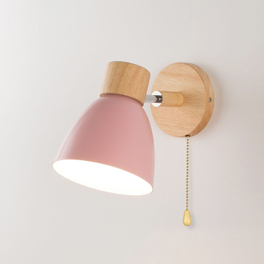 Wood and Metal Cone Wall Sconce with Switch