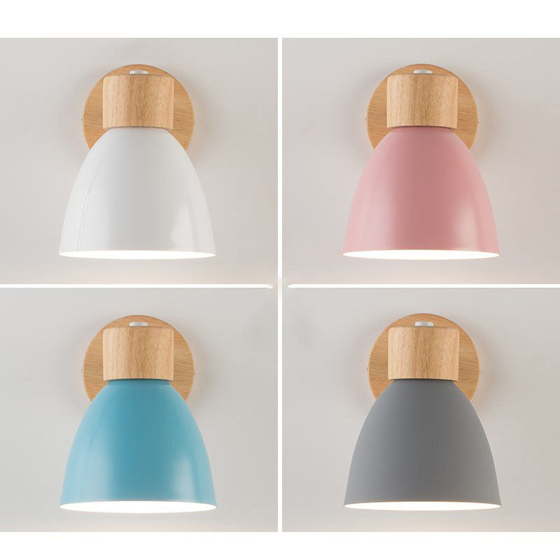 Wood and Metal Cone Wall Sconce with Switch