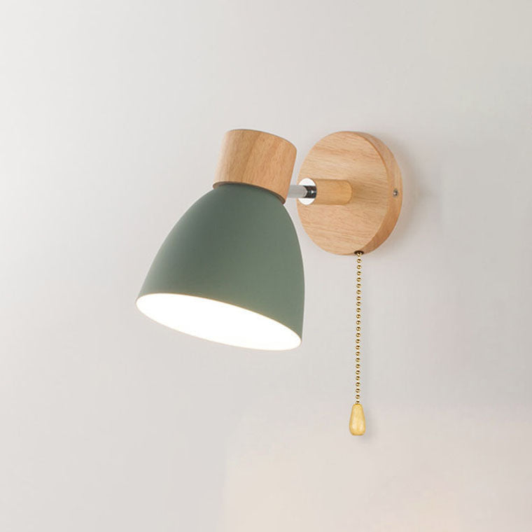 Wood and Metal Cone Wall Sconce with Switch