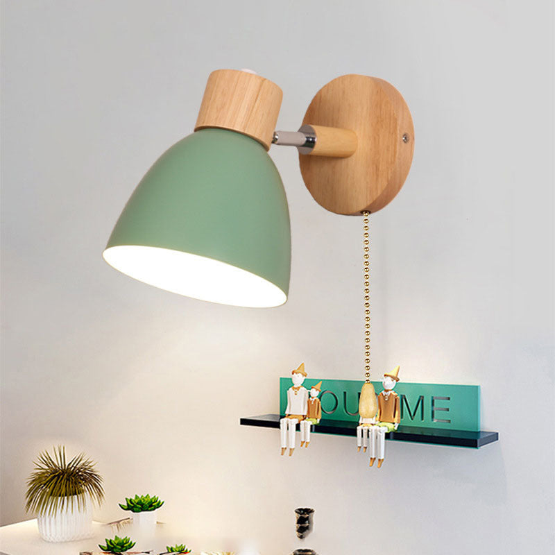 Wood and Metal Cone Wall Sconce with Switch