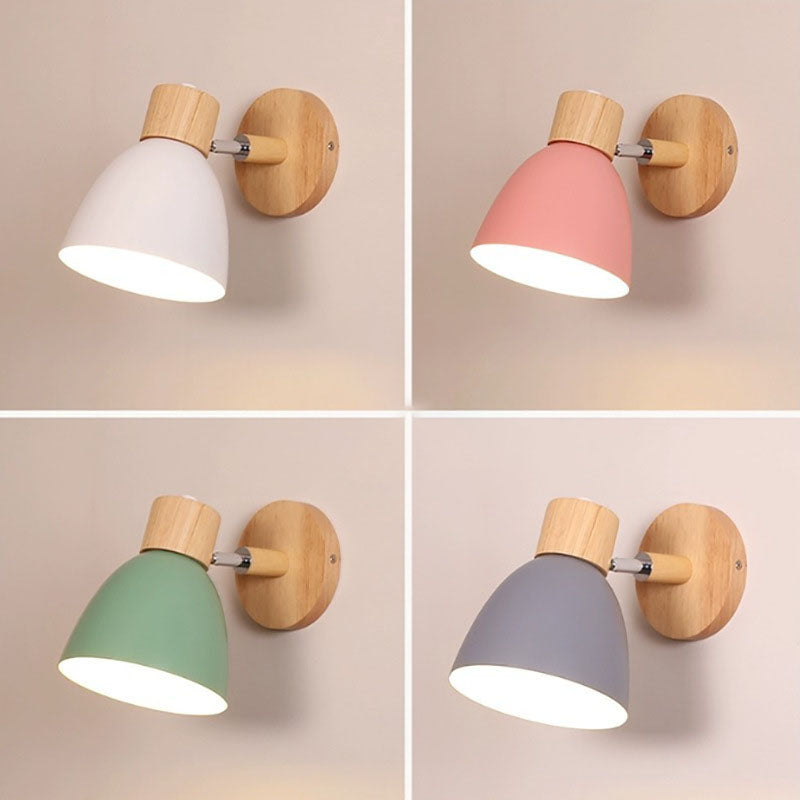 Wood and Metal Cone Wall Sconce with Switch