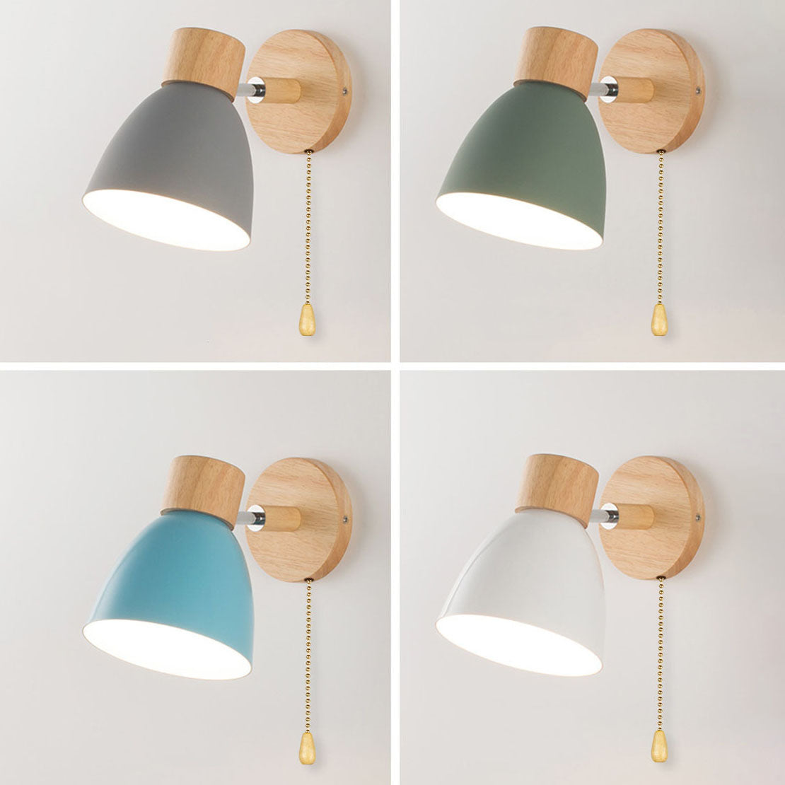 Wood and Metal Cone Wall Sconce with Switch