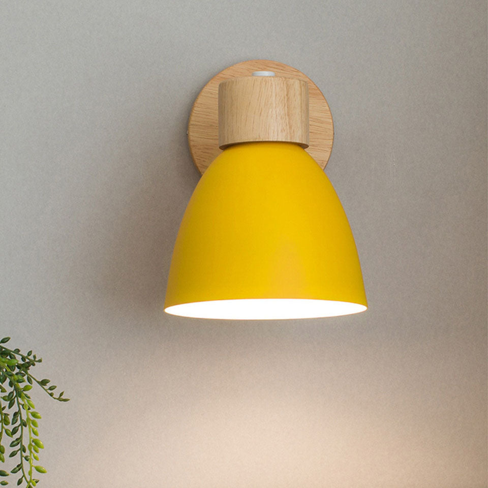 Wood and Metal Cone Wall Sconce with Switch