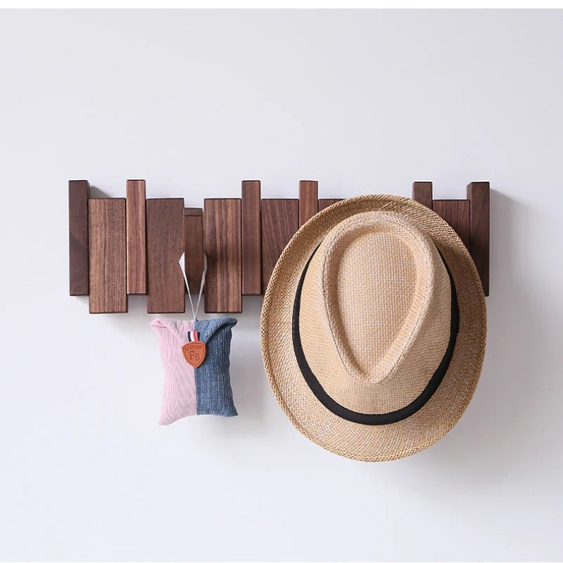 Wooden Piano Key Coat Rack with Folding Hooks