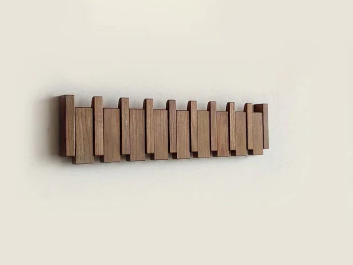 Wooden Piano Key Coat Rack with Folding Hooks