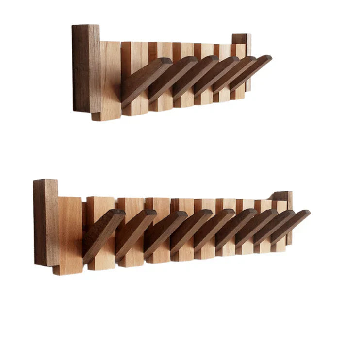 Wooden Piano Key Coat Rack with Folding Hooks