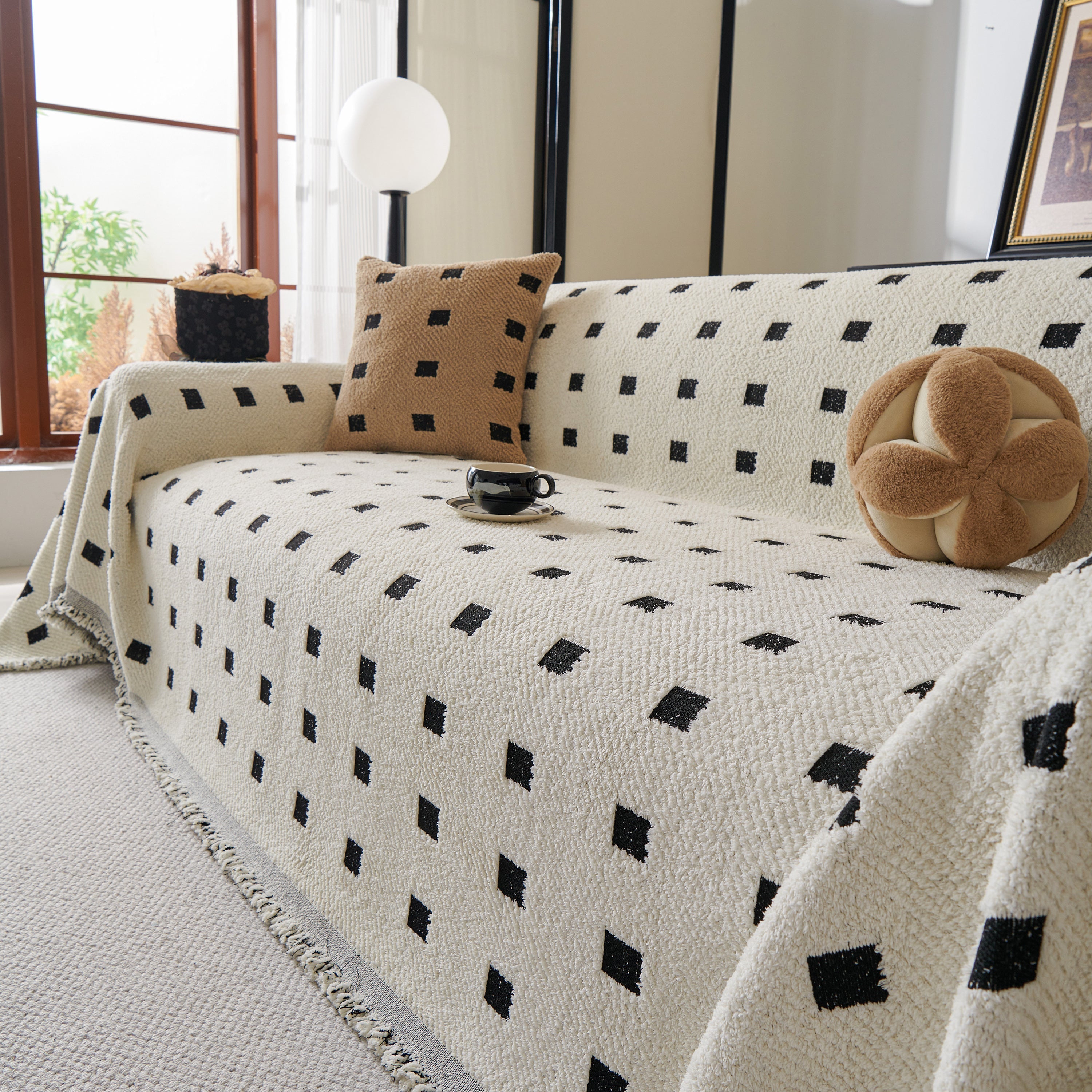 Woven Chenille Sofa Throw with Square Pattern