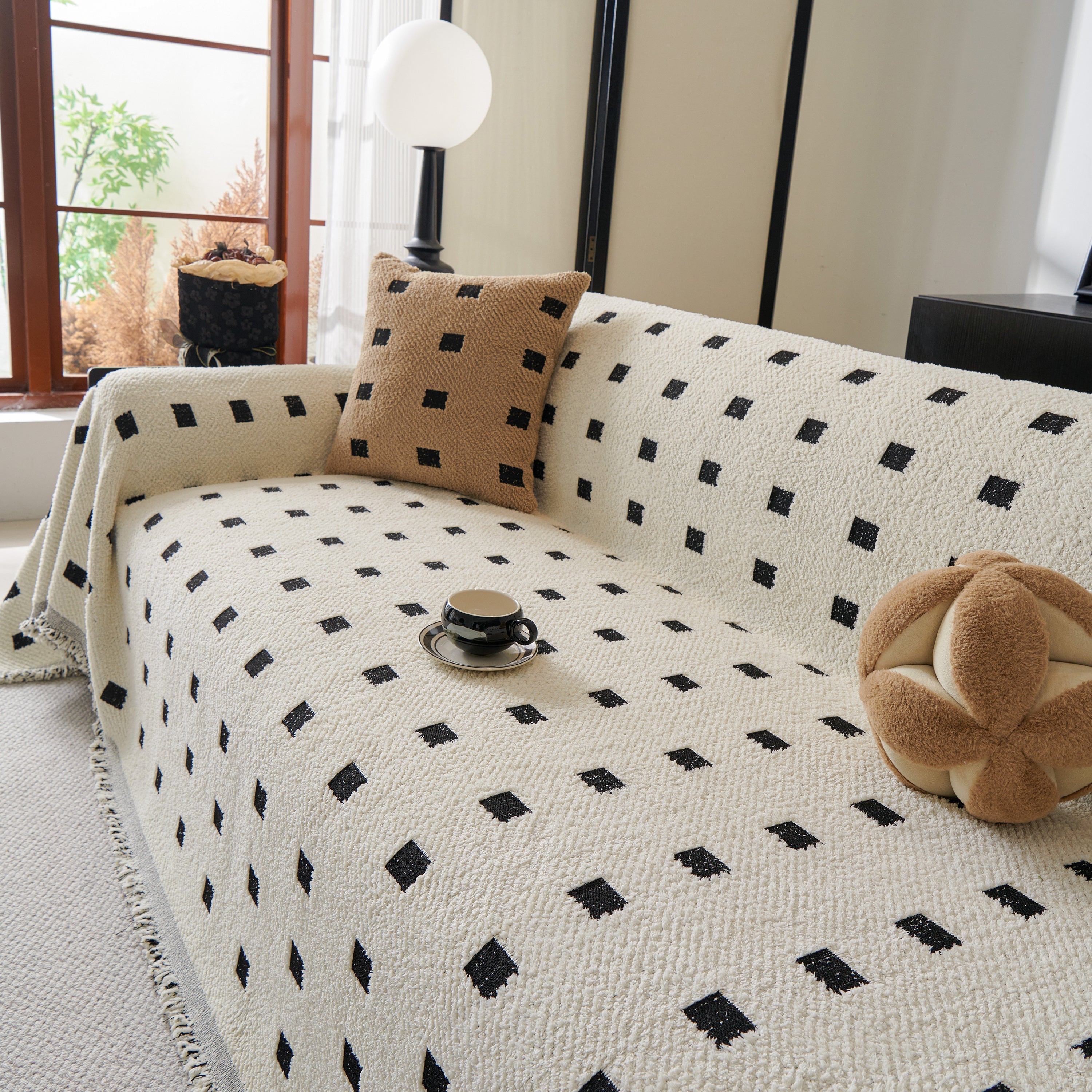 Woven Chenille Sofa Throw with Square Pattern