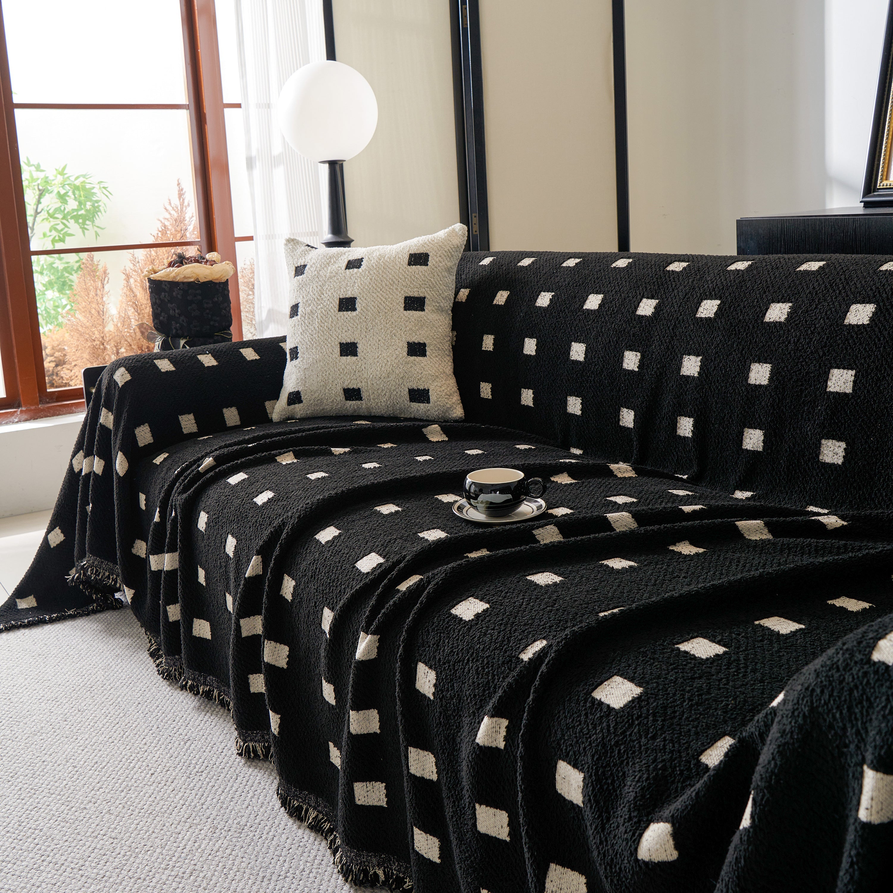 Woven Chenille Sofa Throw with Square Pattern