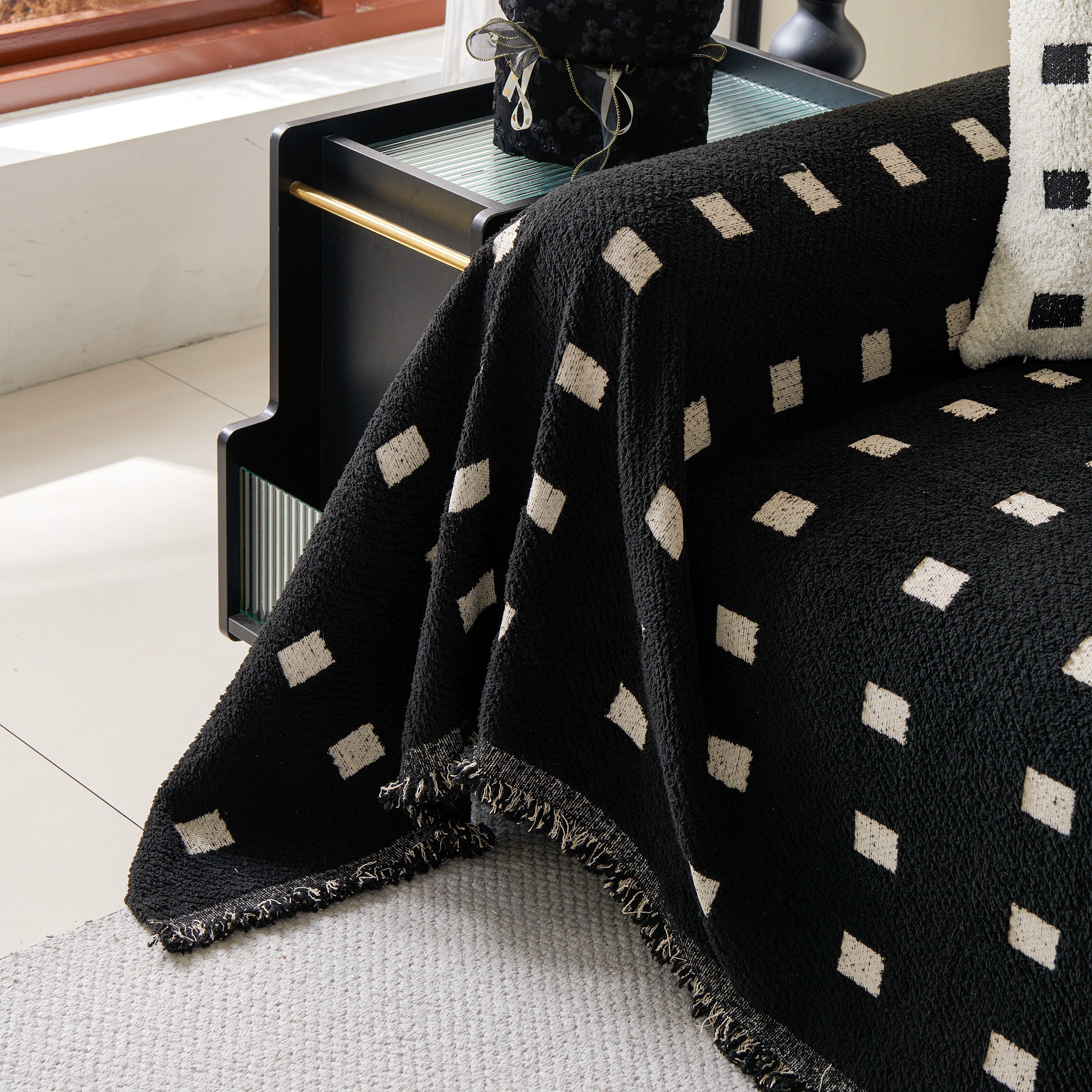 Woven Chenille Sofa Throw with Square Pattern