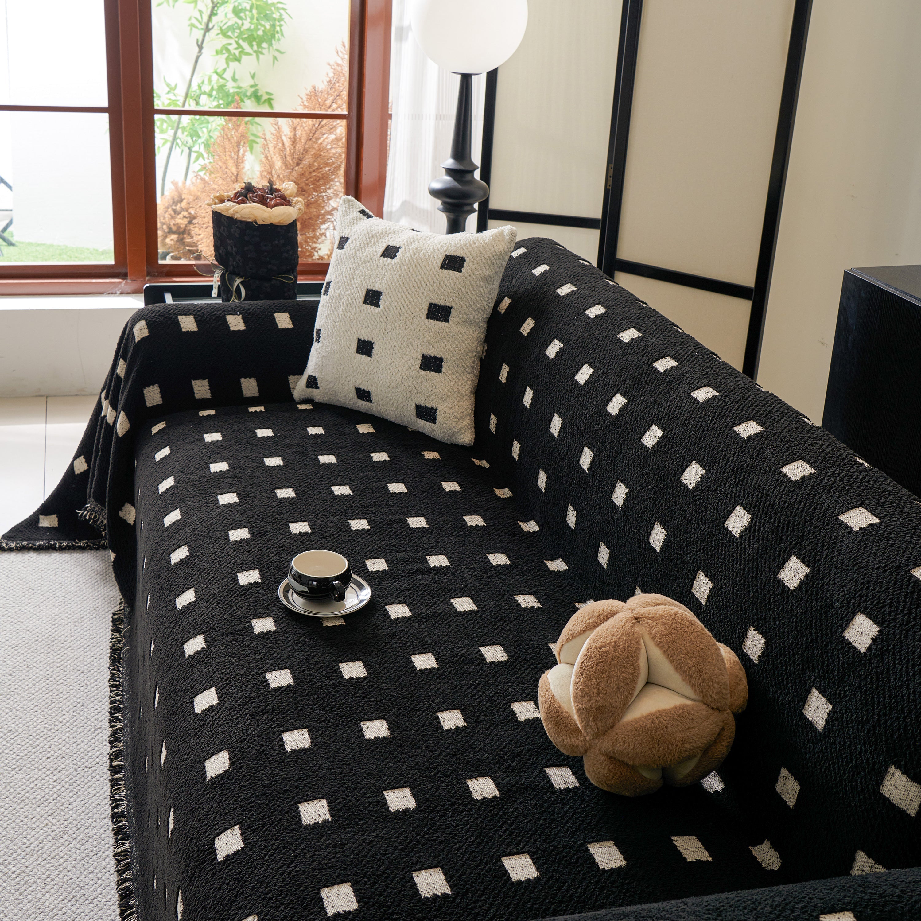 Woven Chenille Sofa Throw with Square Pattern