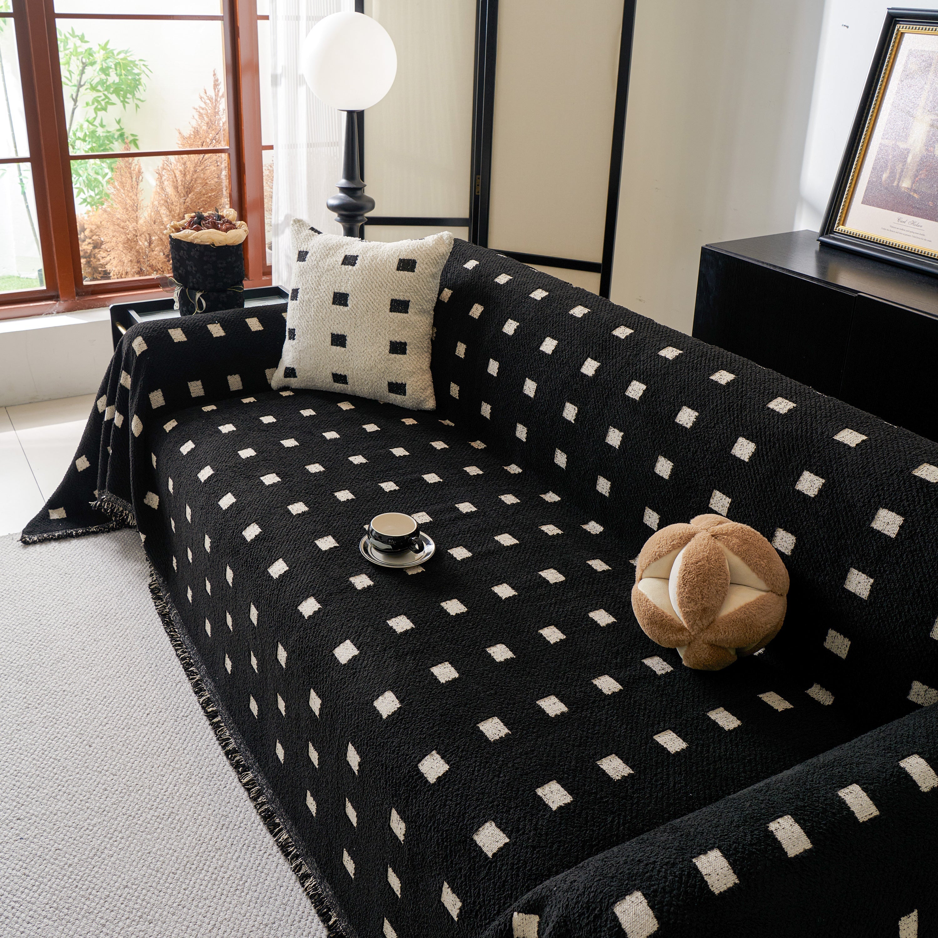 Woven Chenille Sofa Throw with Square Pattern