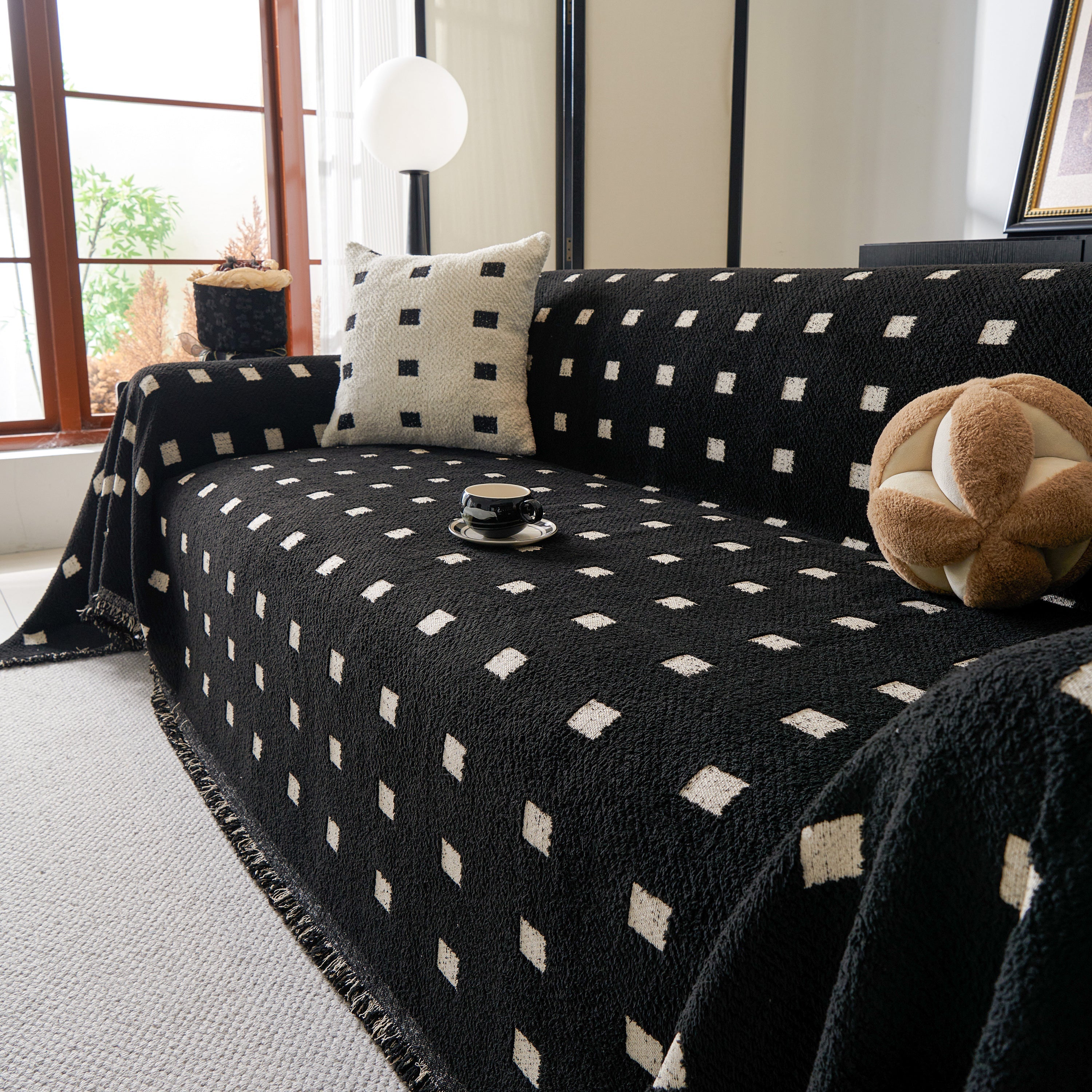 Woven Chenille Sofa Throw with Square Pattern