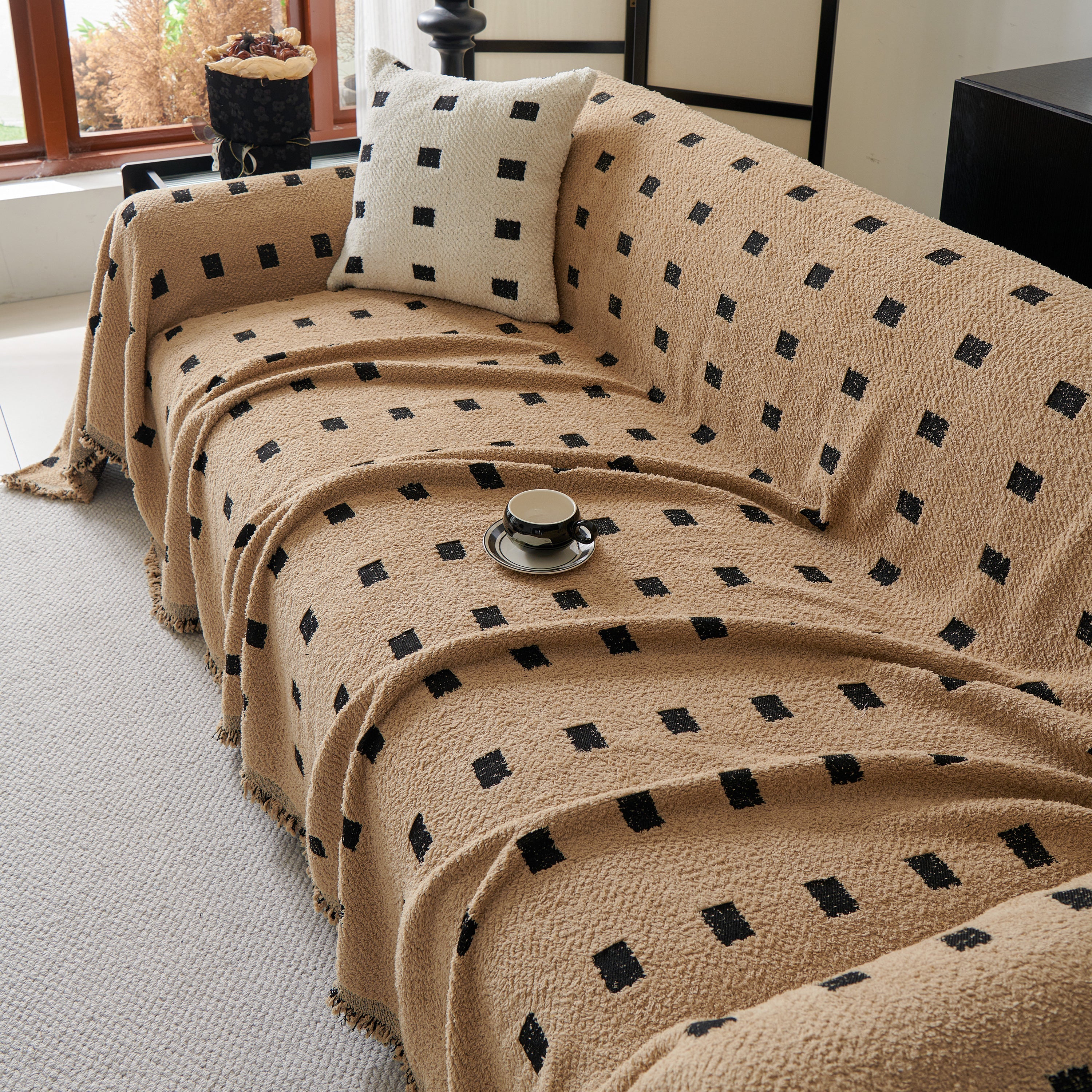 Woven Chenille Sofa Throw with Square Pattern