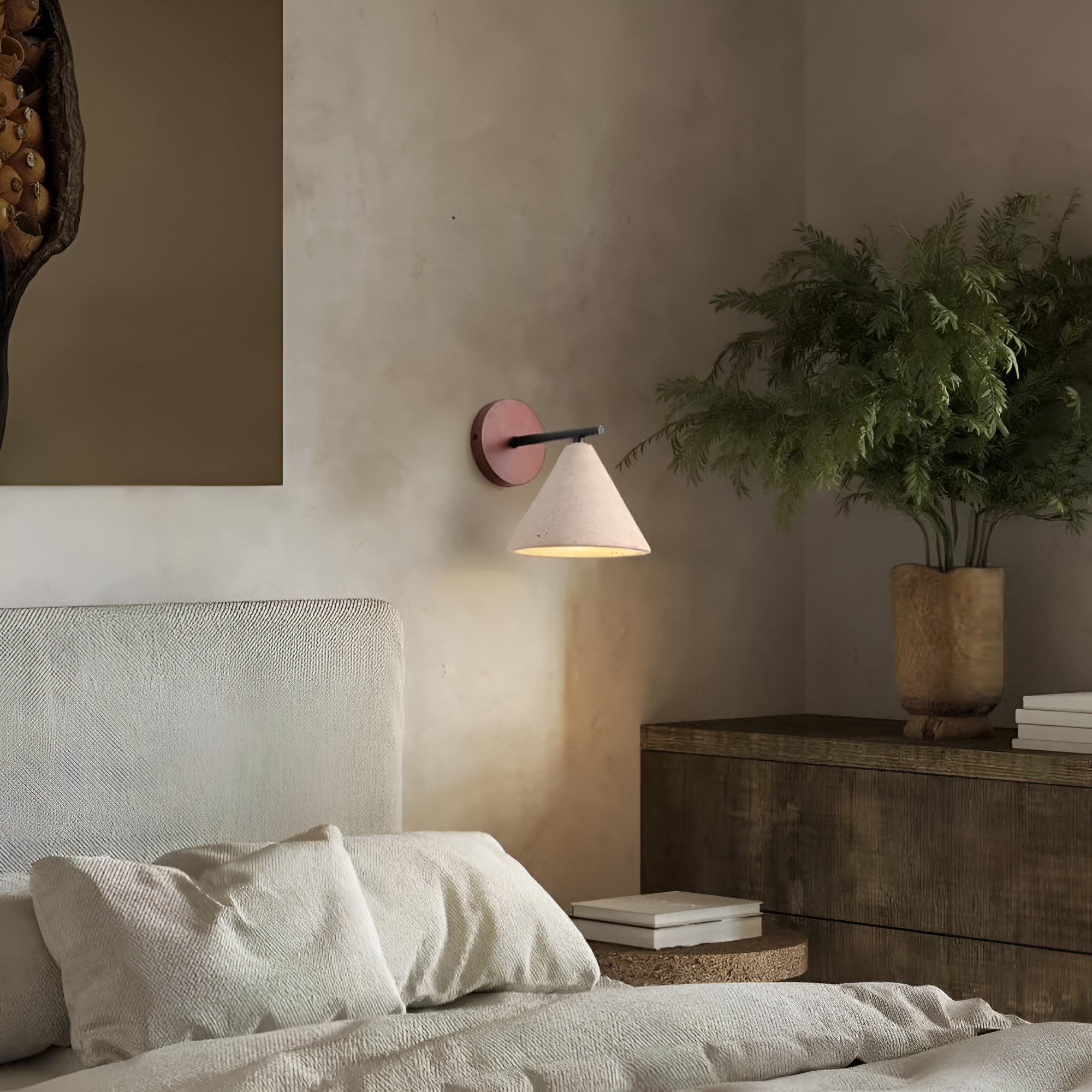 Travertine Cone Wall Sconce with Wood Base