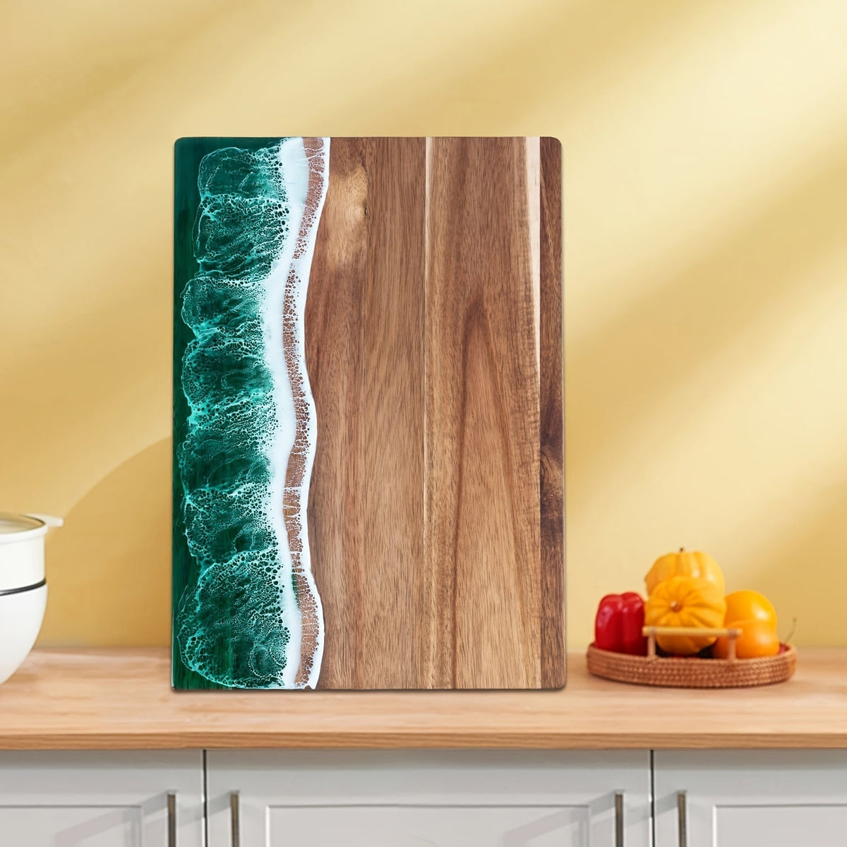 Acacia Wood Resin Chopping Board With Ocean Inlay For Serving And Cutting - Image 1