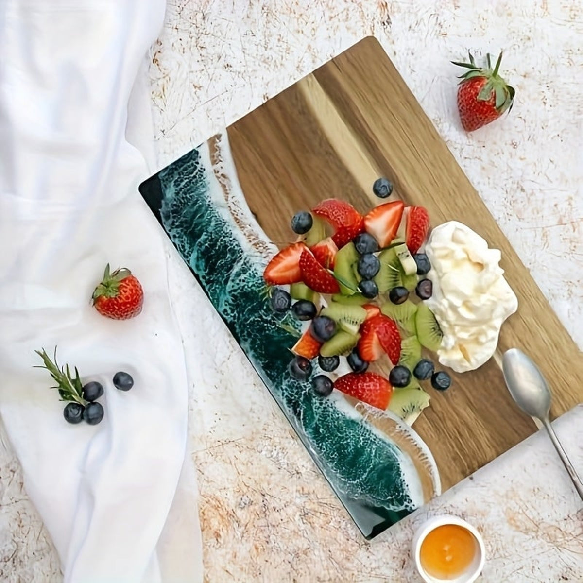 Acacia Wood Resin Chopping Board With Ocean Inlay For Serving And Cutting - Image 2