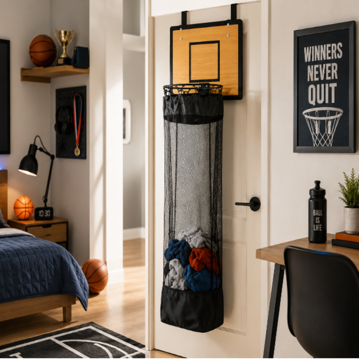 Basketball Hoop Hanging Storage Organizer For Laundry And Toys - Image 3