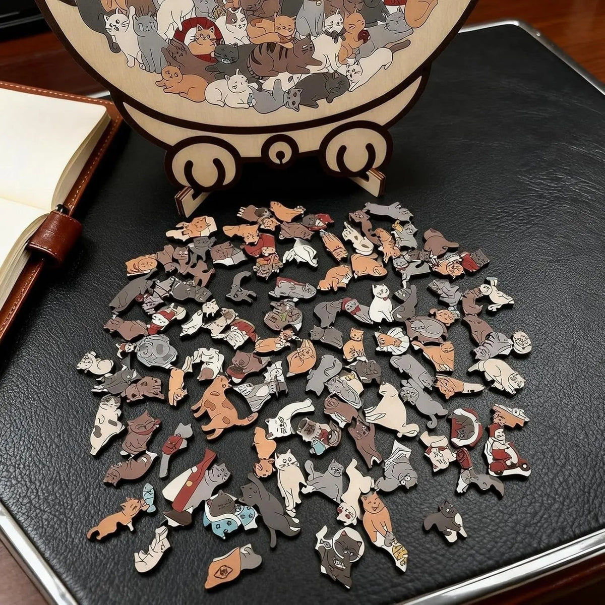 Cat Shaped Wooden Puzzle 135 Pieces Morandi Colors Calmpiece For Relaxation And Decor - Image 3
