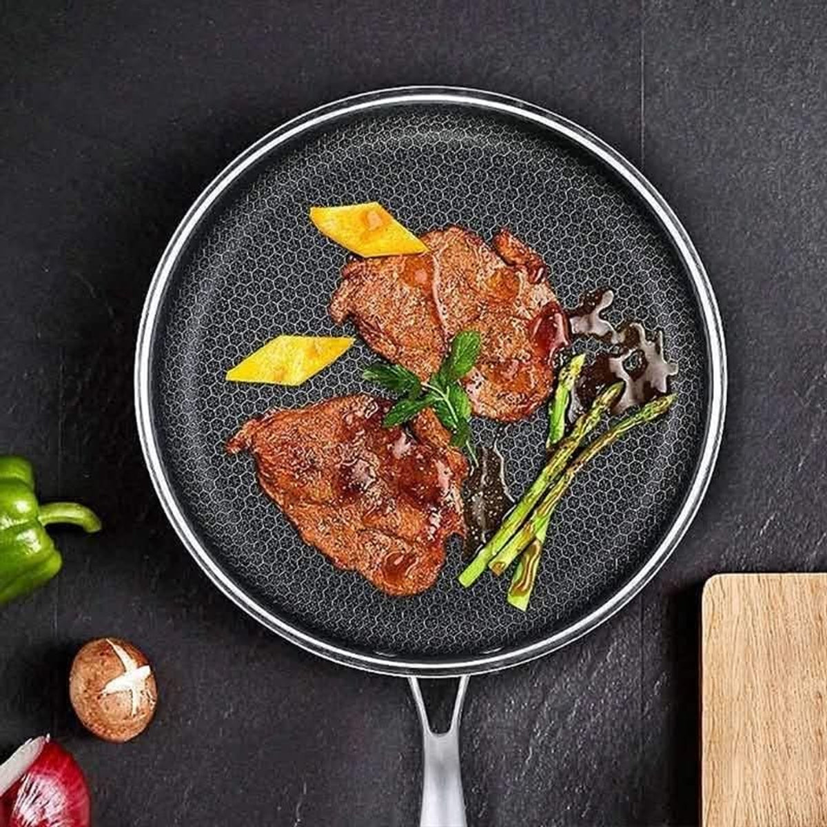 Chefcraft Stainless Steel Non Stick Frying Pan For Effortless Cooking With Cool-Touch Grip - Image 4