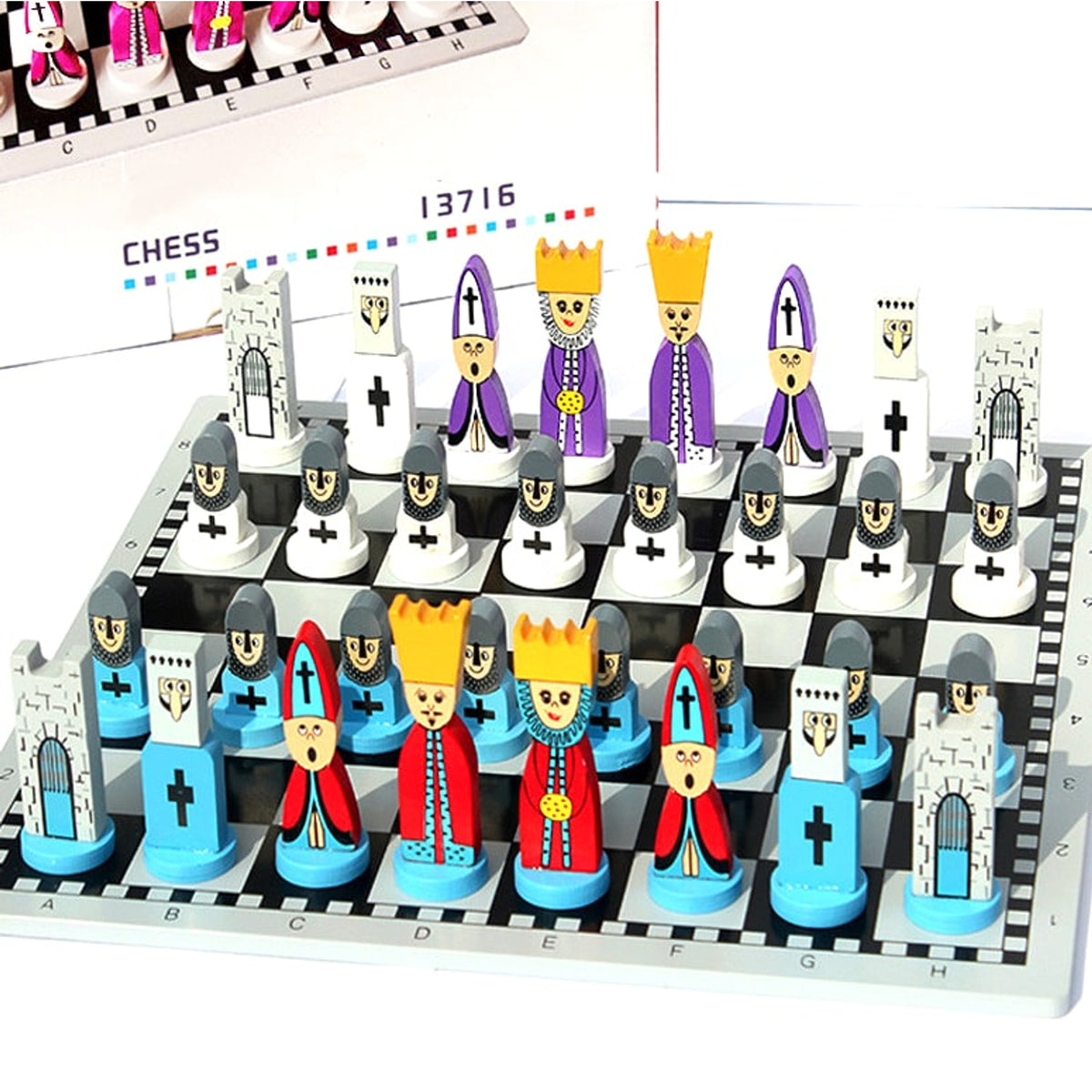 Children's Wooden Chess Set With Doll-Shaped Pieces - Image 6